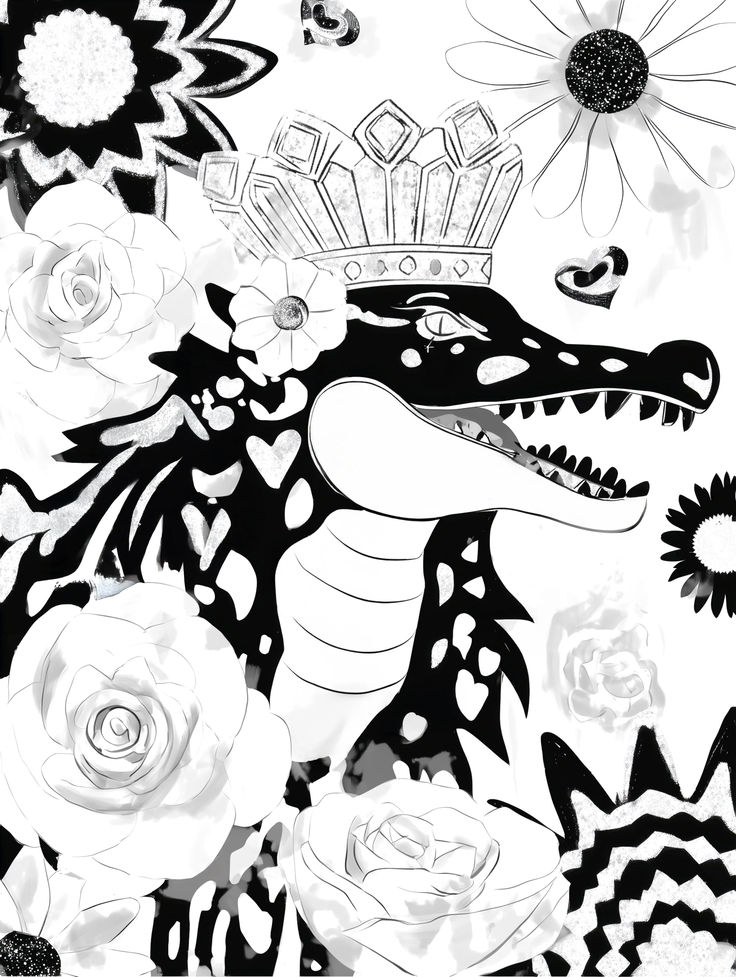 Free printable crocodile coloring pages for adults featuring king crocodile